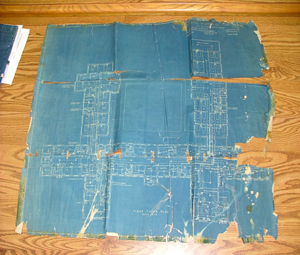 deteriorating paper floor plan drawing